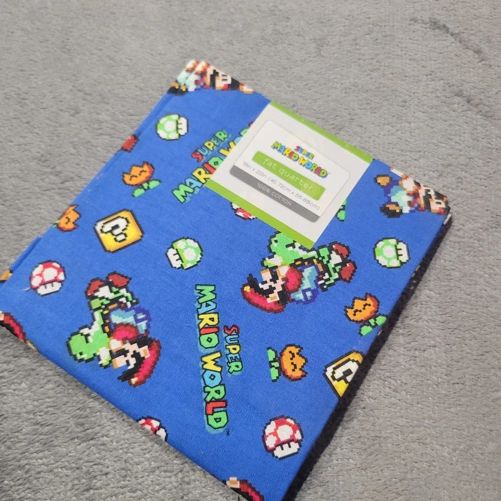 Nintendo Fabric Fat Quarter Unisex Blue Super Mario World Retro Toss Cotton